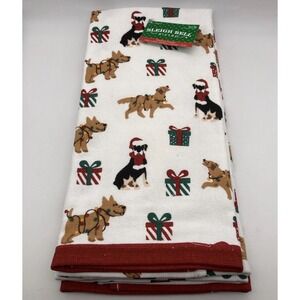 Sleigh Bell Bistro Christmas Dogs Cotton Kitchen Towel 16"x26" 2 Pack NWT